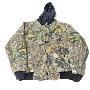 VTG Wolf Mountain Hunting Wear Camo Jacket Men L Full Zip Hooded Woods Y2K Read